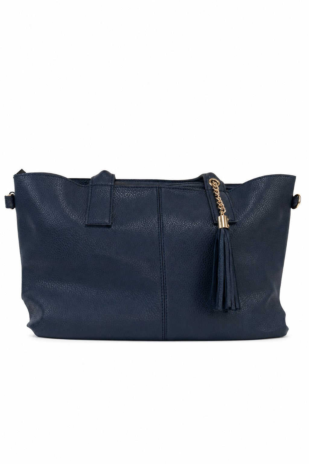 Bolso shopper con borla, neceser y monedero en color Azul marino – producto