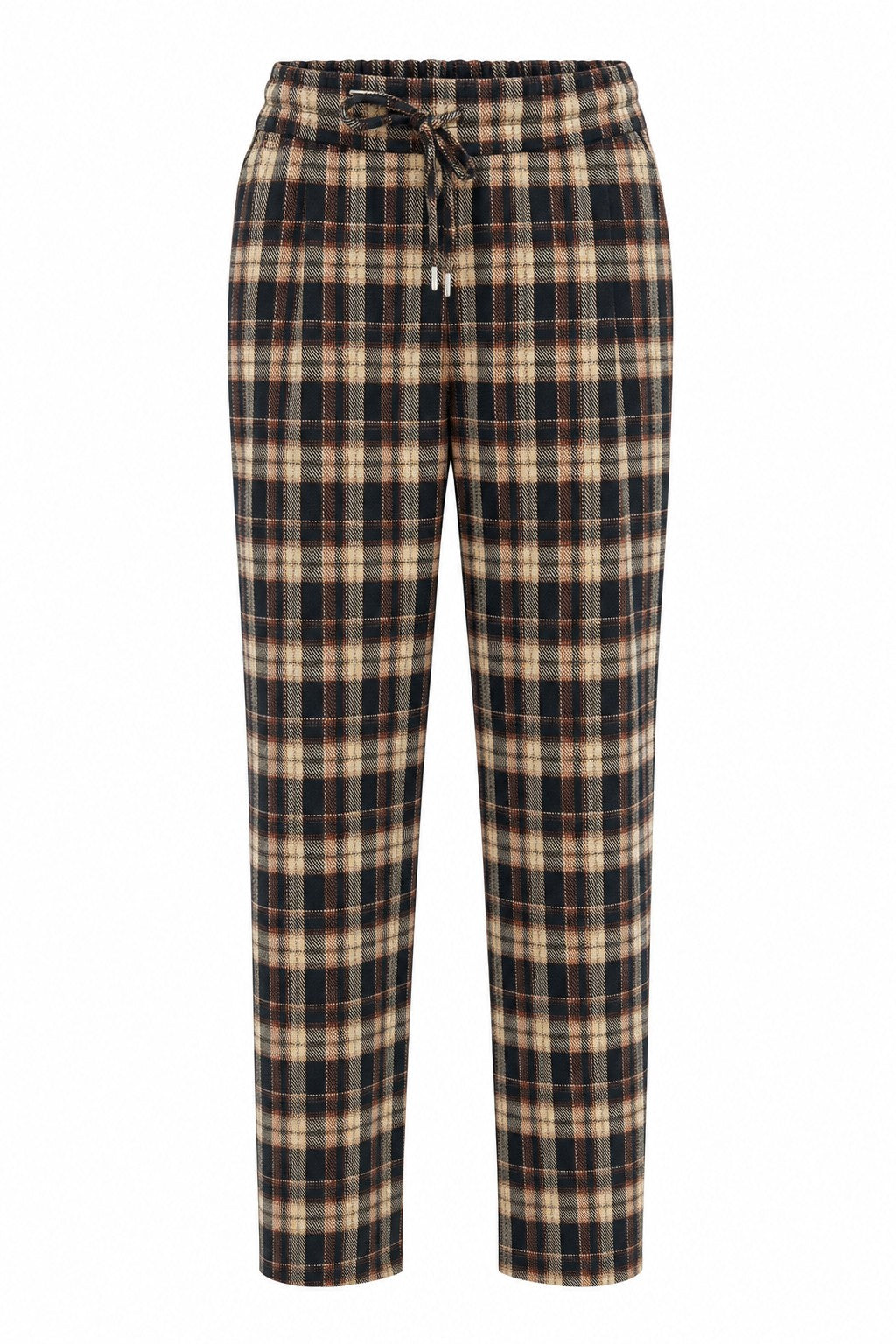 Pantalón de cuadros escoceses con cordón en color Beige y negro (cuadros) – frontal invisible