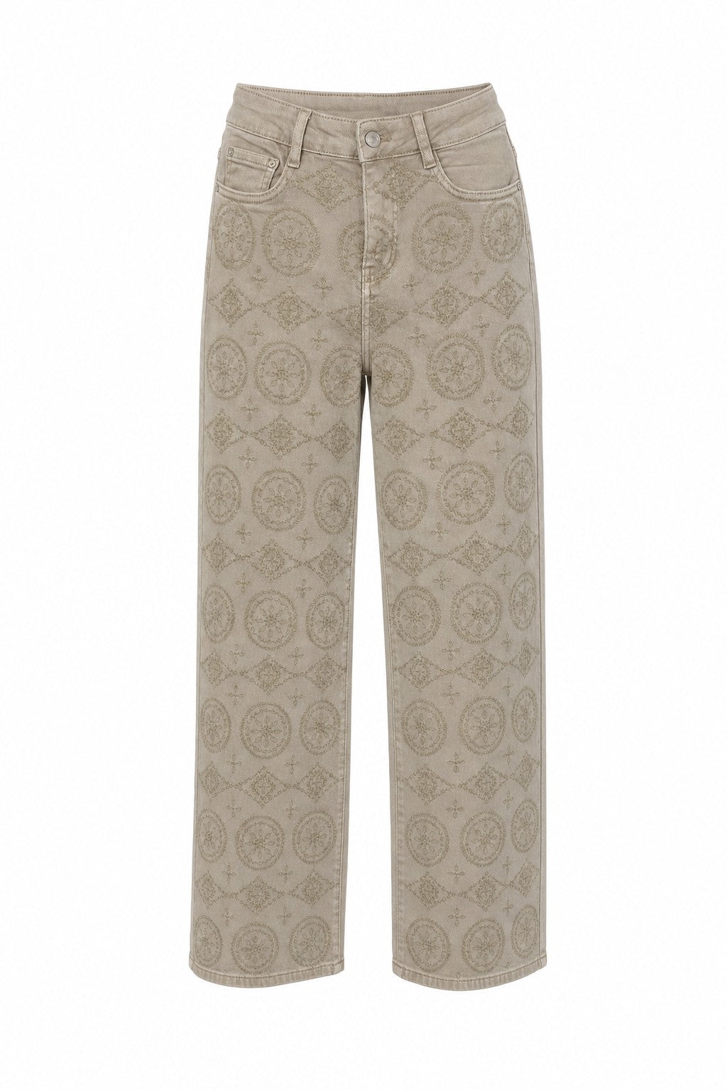 Vaquero de jacquard beige con estampado en relieve en color Beige – frontal invisible