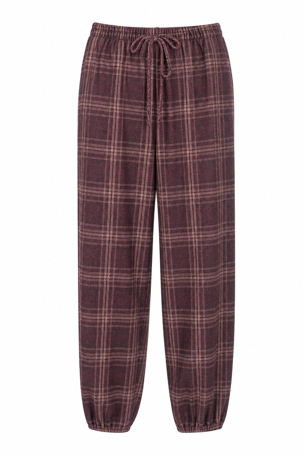 Pantalón jogger de cuadros en burdeos en color Burdeos (cuadros) – frontal invisible