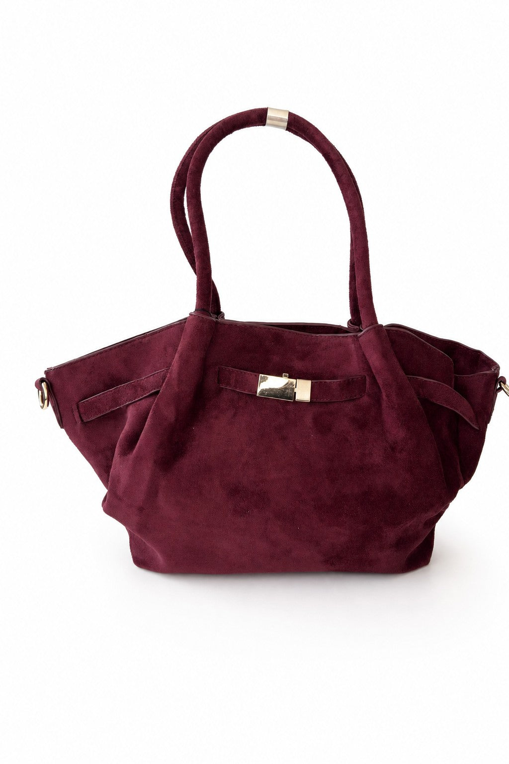 Bolso de ante sintético con asas y cierre dorado en color Burdeos – producto