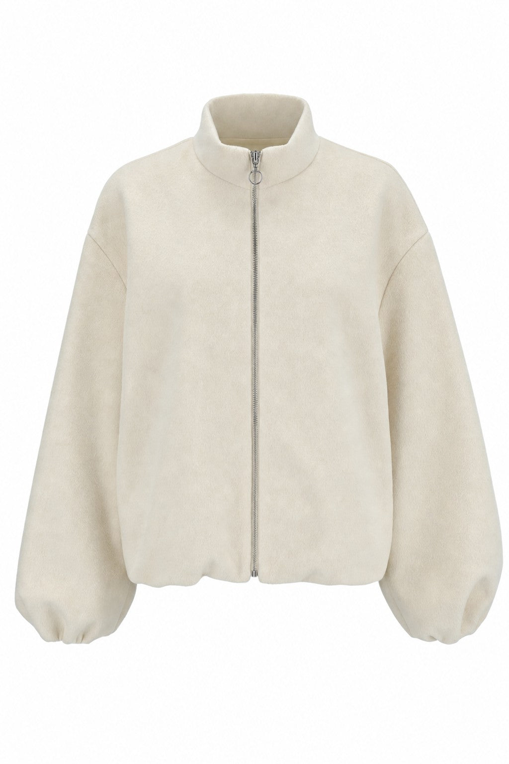 Bomber de paño con cremallera y cuello alto en color Crudo – frontal invisible