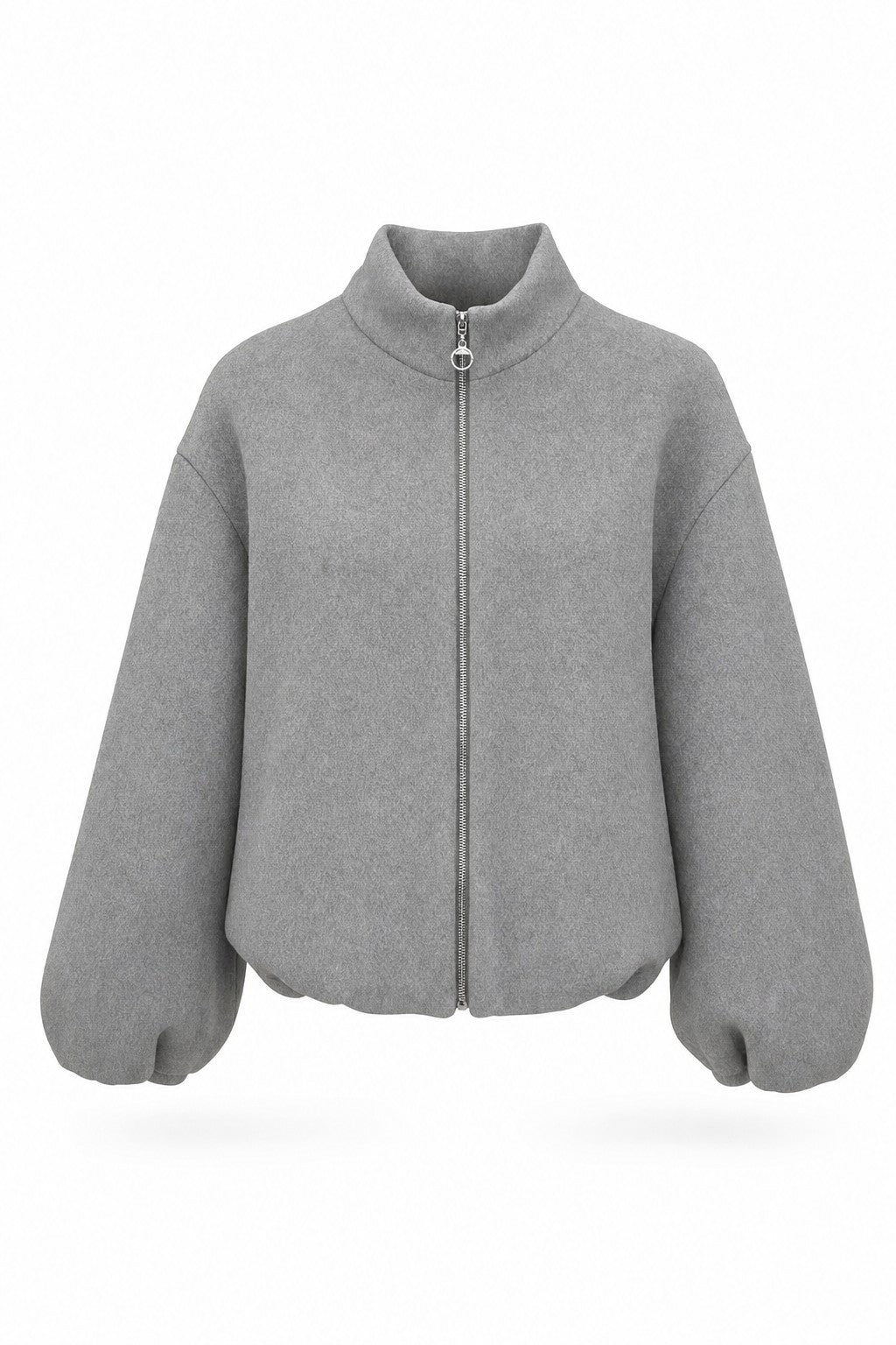 Bomber de paño con cremallera y cuello alto en color Gris – frontal invisible