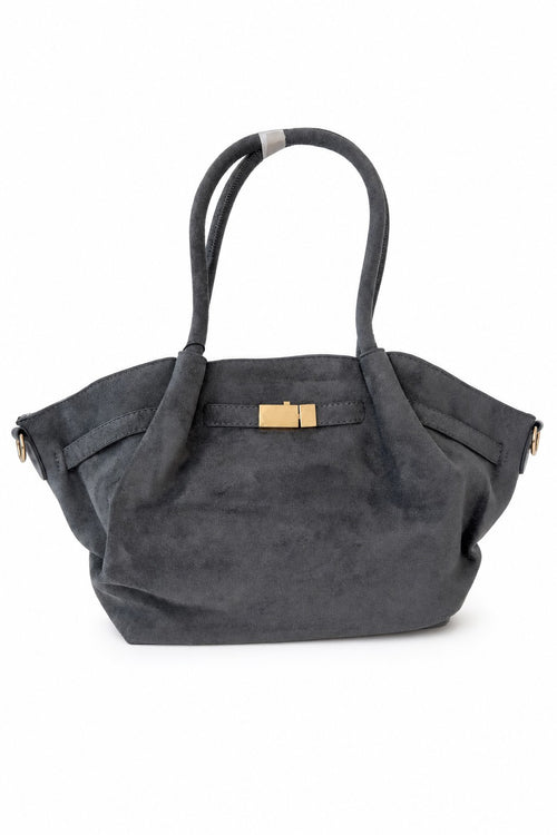 Bolso de ante sintético con asas y cierre dorado en color Gris – producto