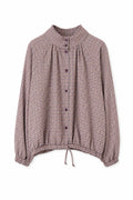 Camisa de cuadros vichy con cuello alto y cordón en color Mauve – frontal invisible