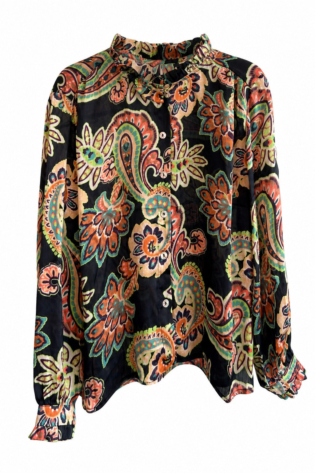 Blusa de estampado paisley con volante en el cuello en color Multicolor – frontal invisible