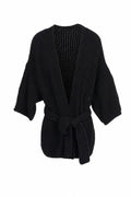 Chaqueta de punto calado con cinturón en negro en color Negro – frontal invisible