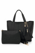 Bolso shopper con borla, neceser y monedero en color Negro – producto