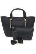 Bolso shopper con cadena dorada y neceser a juego en negro