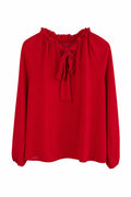 Blusa de cuello fruncido con lazada en color Rojo – frontal invisible