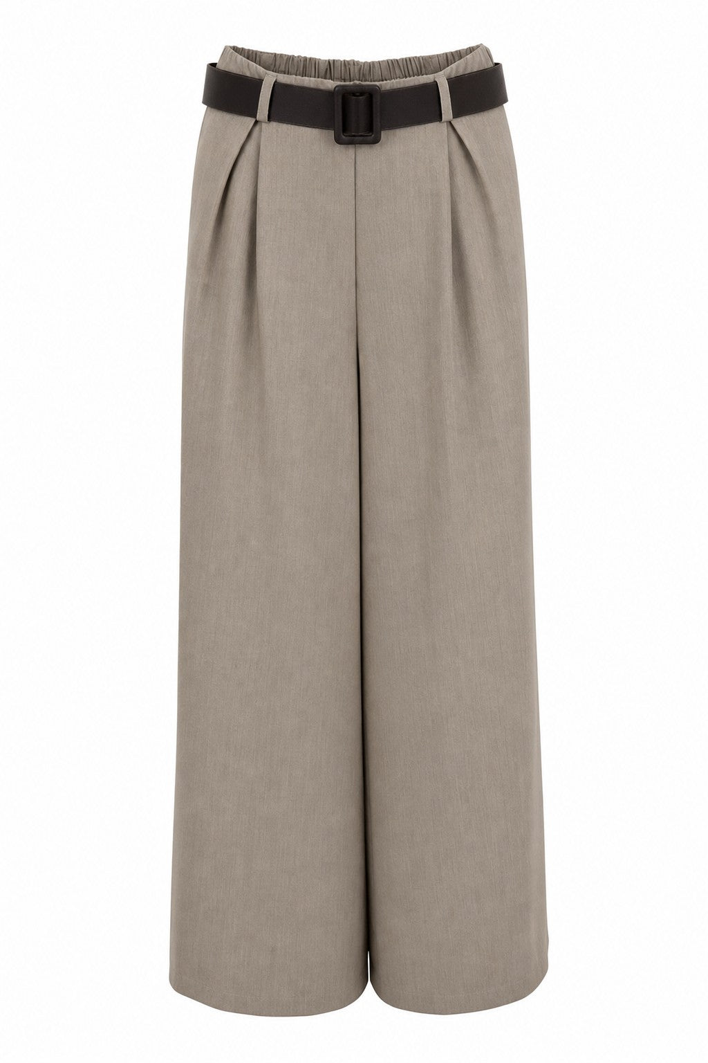 Pantalón palazzo con cinturón en color Taupe – frontal invisible